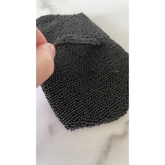 Antique Beaded Purse Clutch Black Beads Finger Loop on the Back Snap Closure